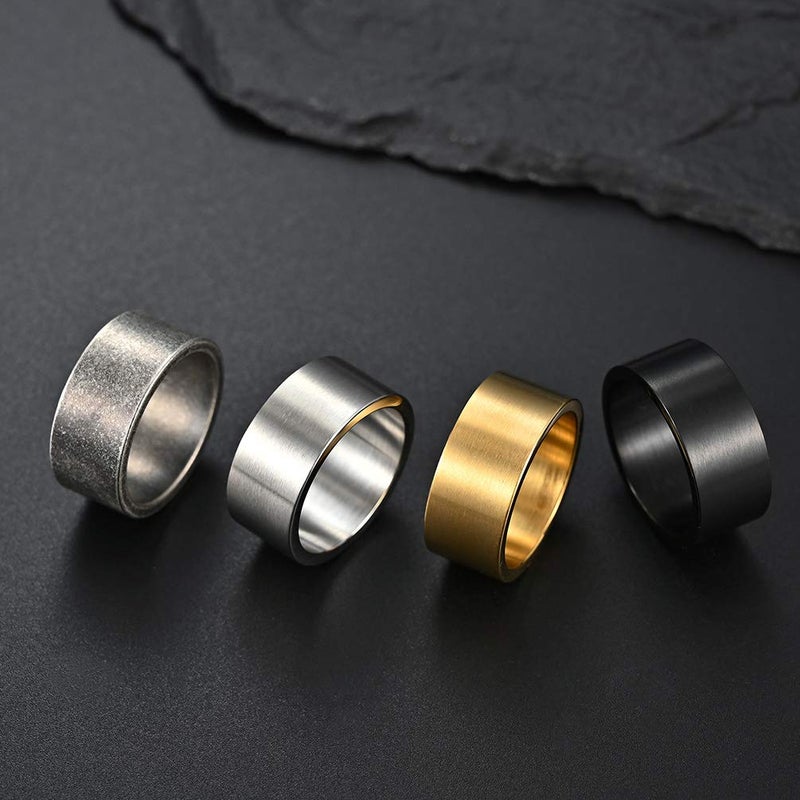 INRENG Mens Womens Stainless Steel Ring 10mm Wide Cool Plain Band Matte Brushed Finish Flat Top 10mm Gold Size 7 - Image 4